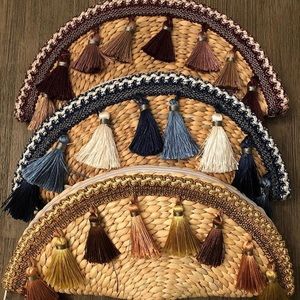 NWT Tassel Half Moon Straw Clutch